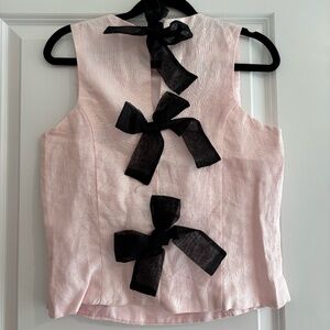 Karen Warren Light Pink Linen Shirt with Black Bows